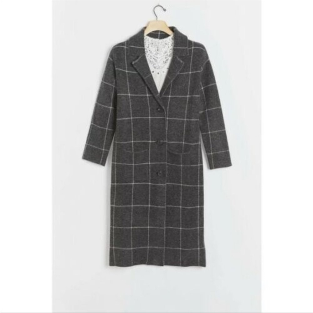 Anthropologie Solenne Windowpane Sweater Jacket
